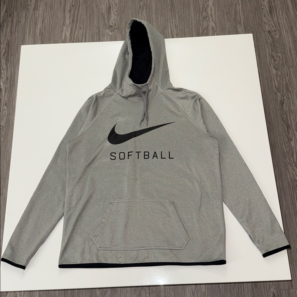 Nike Women Softball Sweatshirt Sz L Gray Hoodie Logo Pockets Long Sleeve
